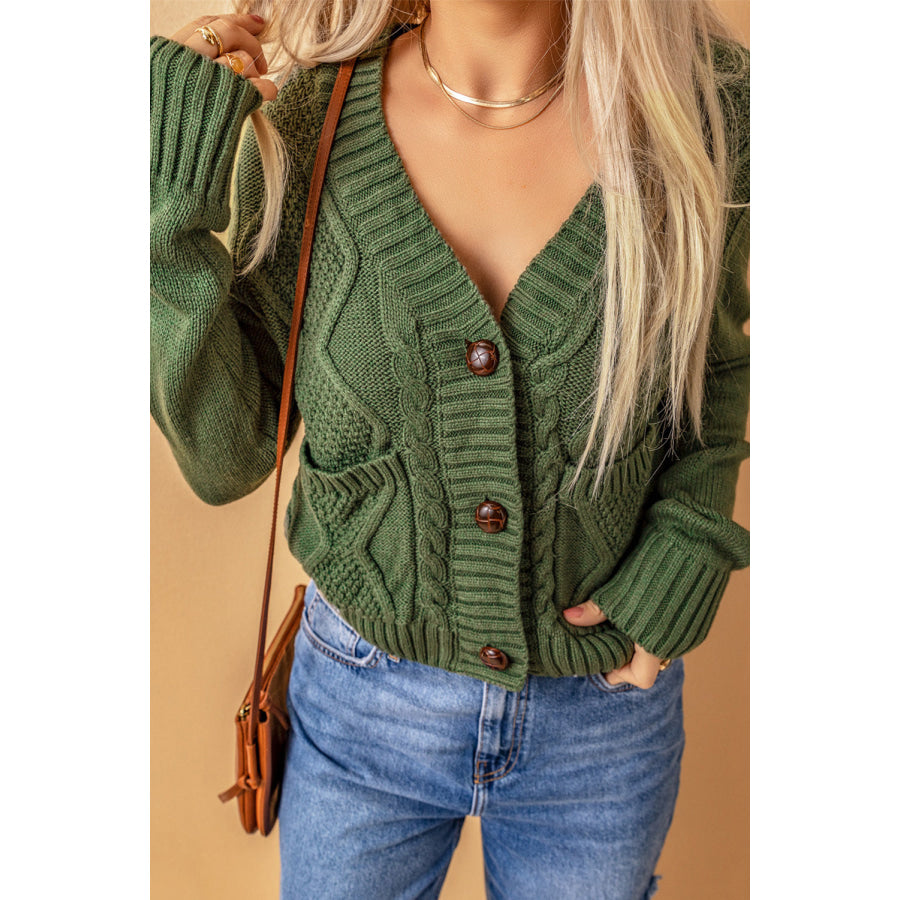 Cable-Knit Button Down V-Neck Cardigan Apparel and Accessories