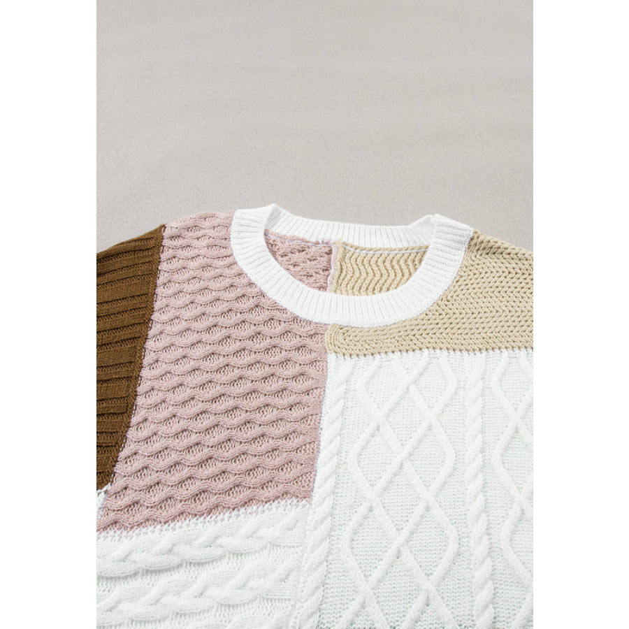 Cable-Knit Color Block Round Neck Sweater Vest Apparel and Accessories