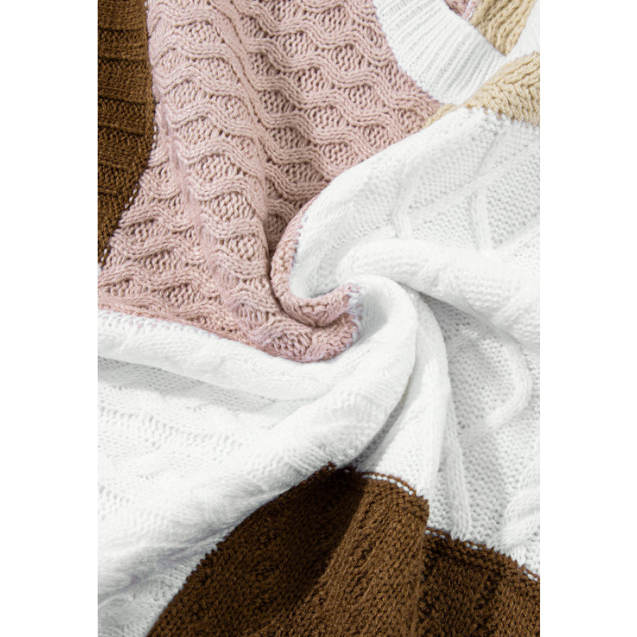 Cable-Knit Color Block Round Neck Sweater Vest Apparel and Accessories