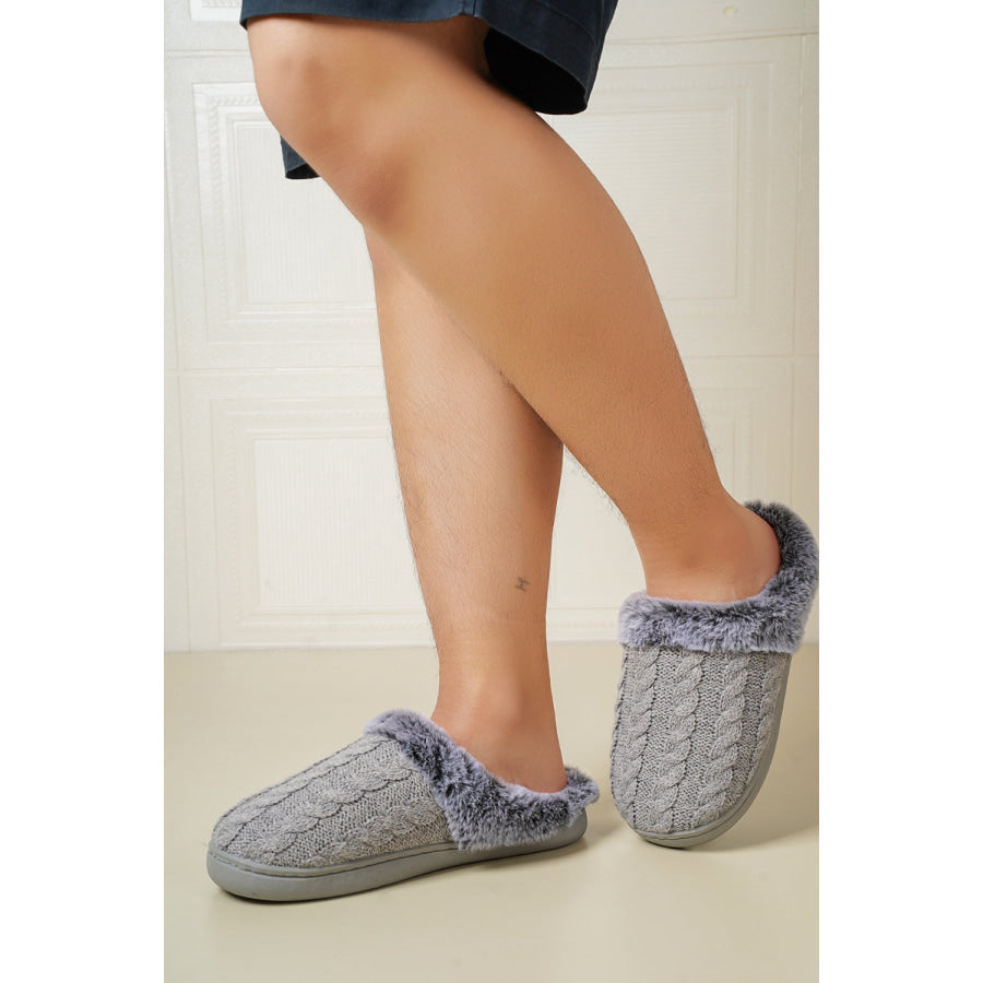 Cable-Knit Fluff Round Toe Slippers Apparel and Accessories