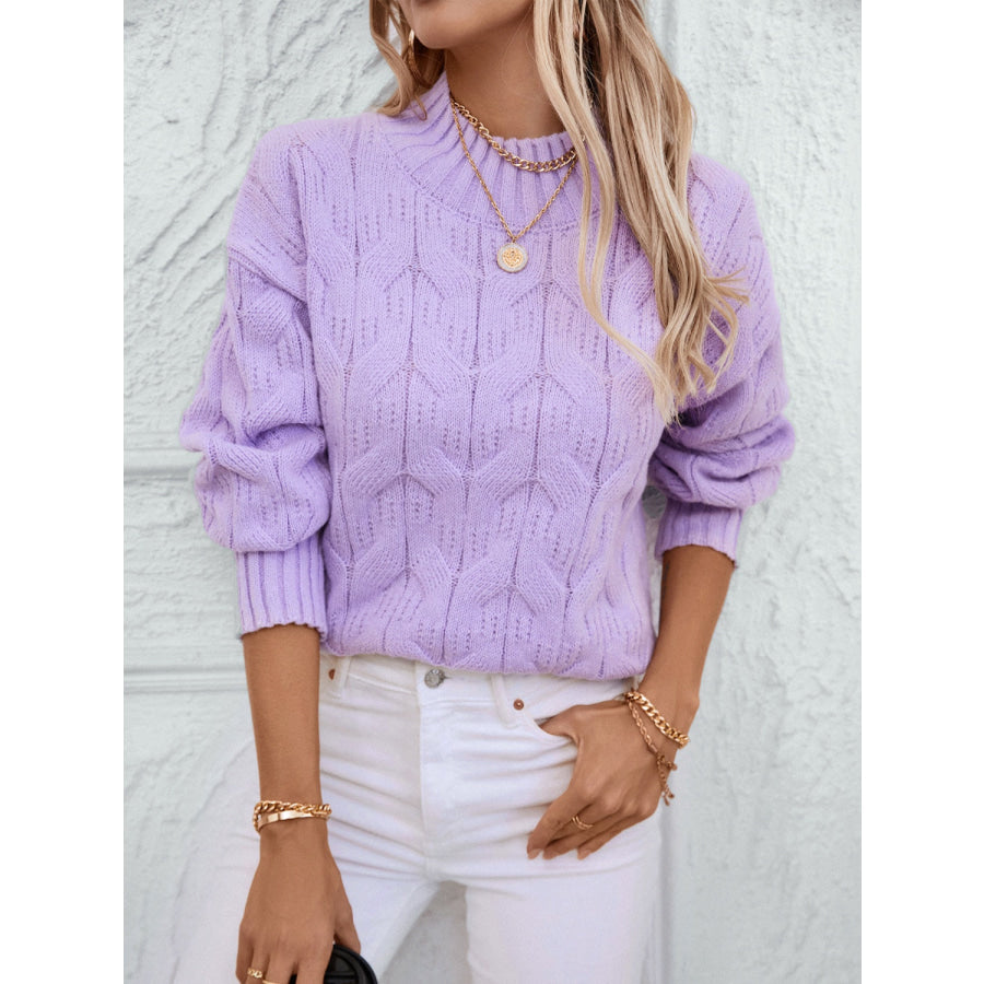 Cable Knit Mock Neck Long Sleeve Sweater Apparel and Accessories