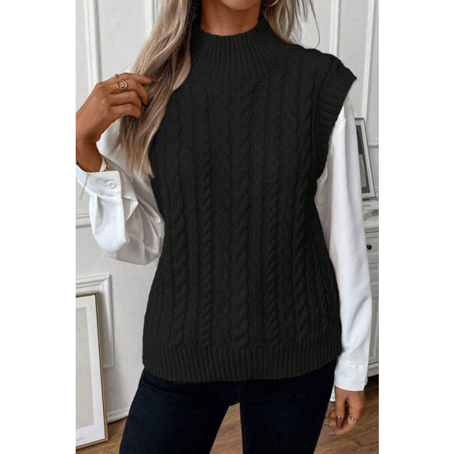 Cable-Knit Mock Neck Sweater Vest Apparel and Accessories