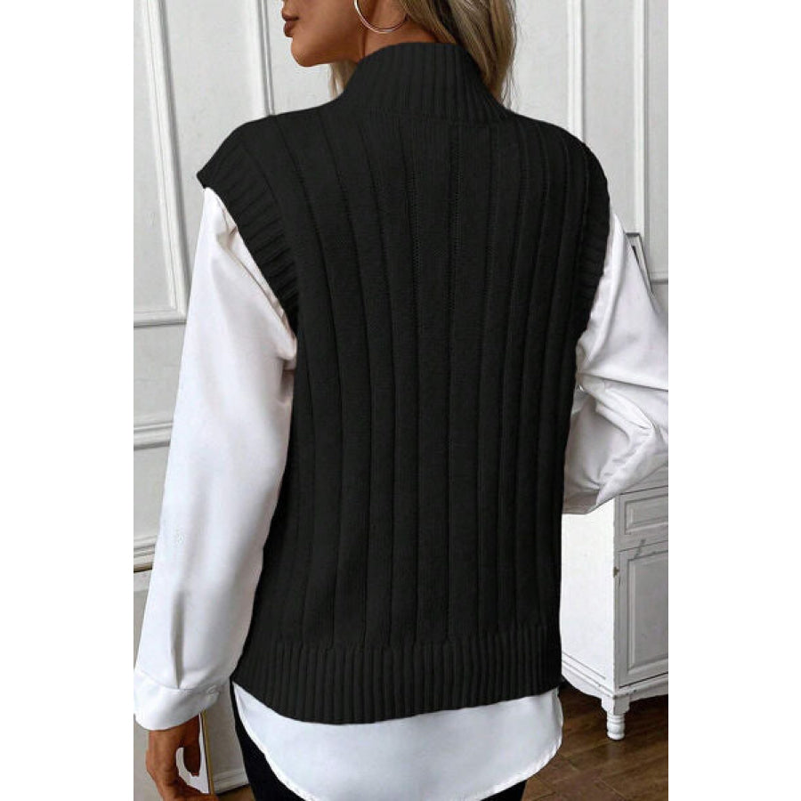 Cable-Knit Mock Neck Sweater Vest Apparel and Accessories