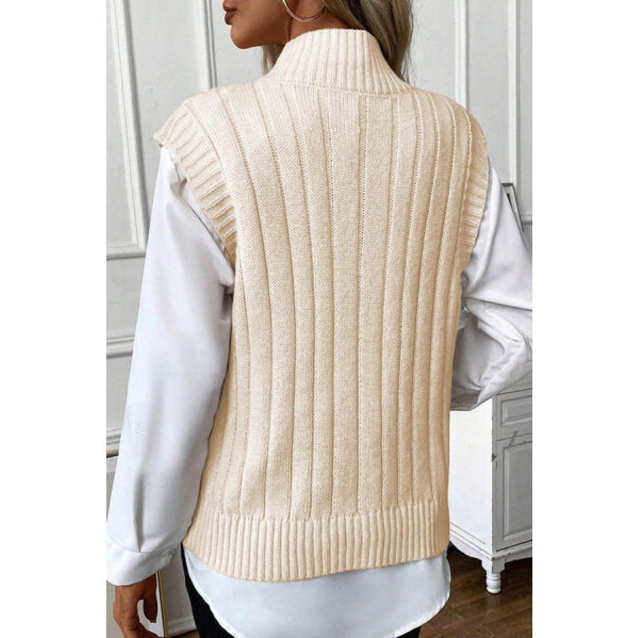 Cable-Knit Mock Neck Sweater Vest Apparel and Accessories