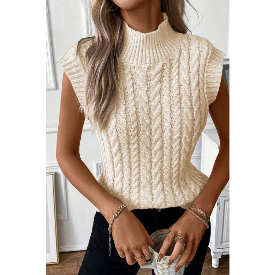 Cable-Knit Mock Neck Sweater Vest Apparel and Accessories
