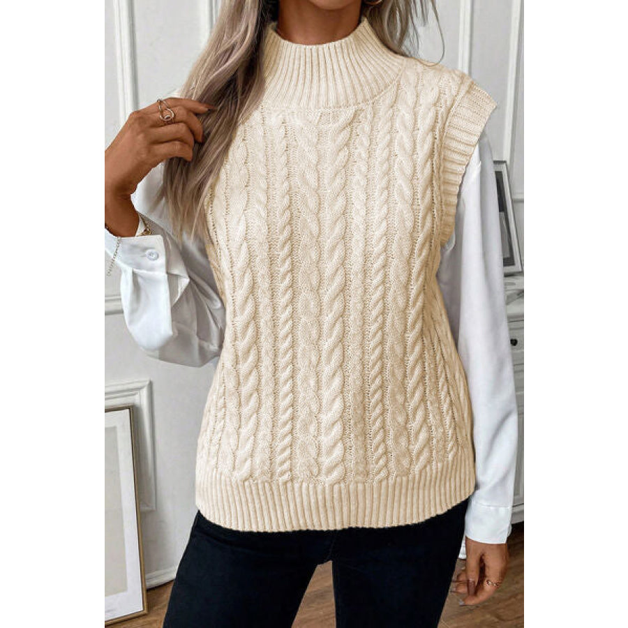 Cable-Knit Mock Neck Sweater Vest Apparel and Accessories