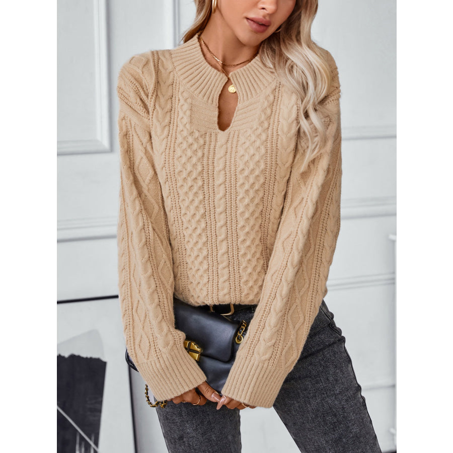 Cable-Knit Notched Long Sleeve Sweater Apparel and Accessories