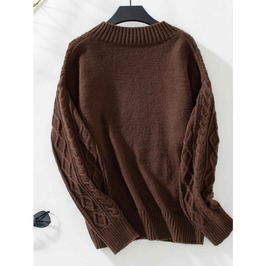 Cable-Knit Notched Long Sleeve Sweater Apparel and Accessories