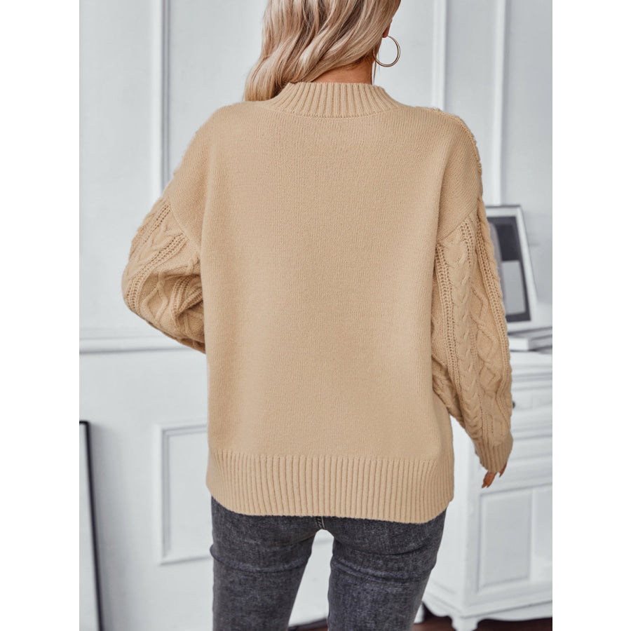 Cable-Knit Notched Long Sleeve Sweater Apparel and Accessories