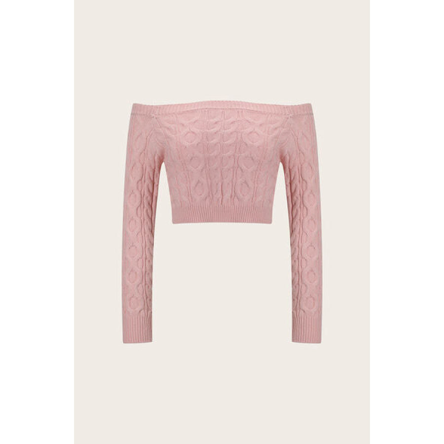 Cable-Knit Off-Shoulder Long Sleeve Sweater Apparel and Accessories