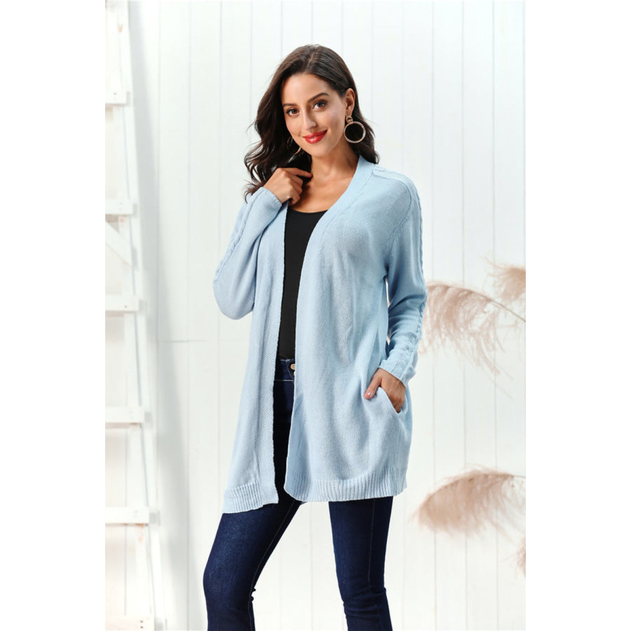 Cable-Knit Open Front Long Sleeve Cardigan Apparel and Accessories