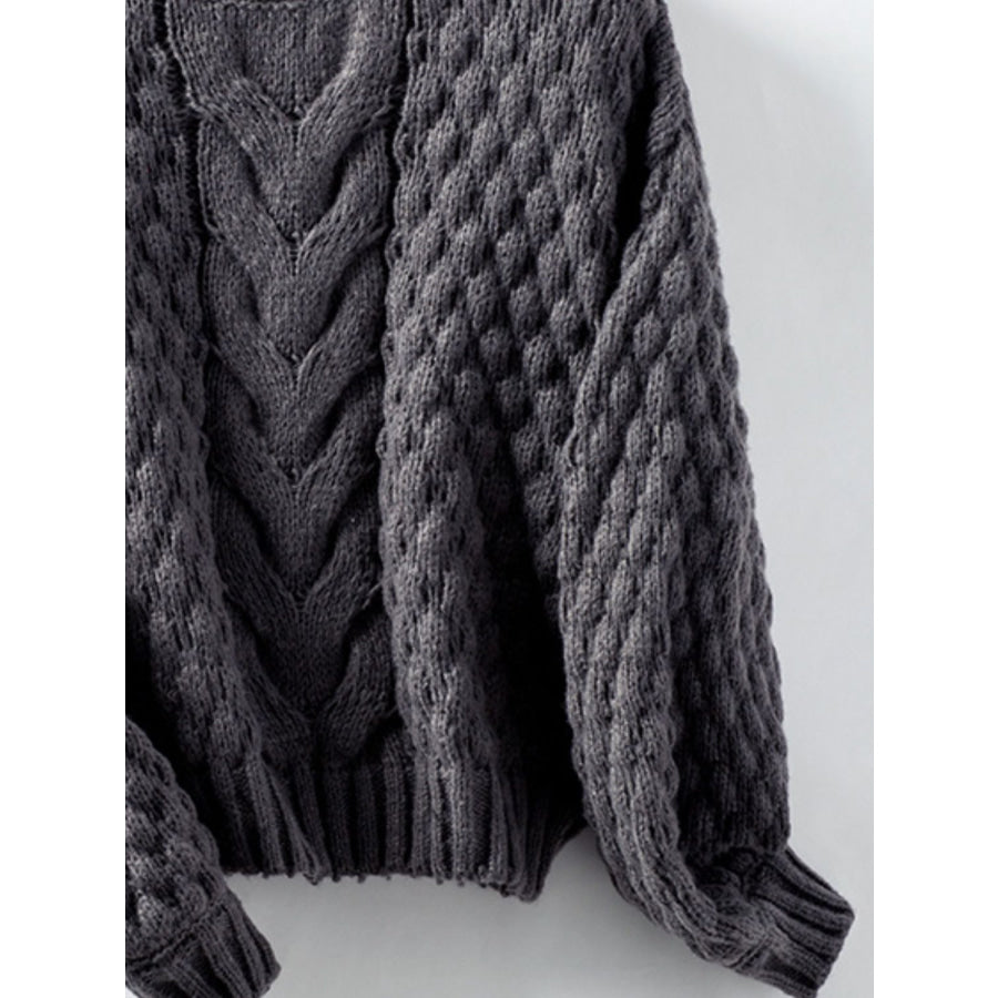 Cable-Knit Round Neck Long Sleeve Sweater Apparel and Accessories