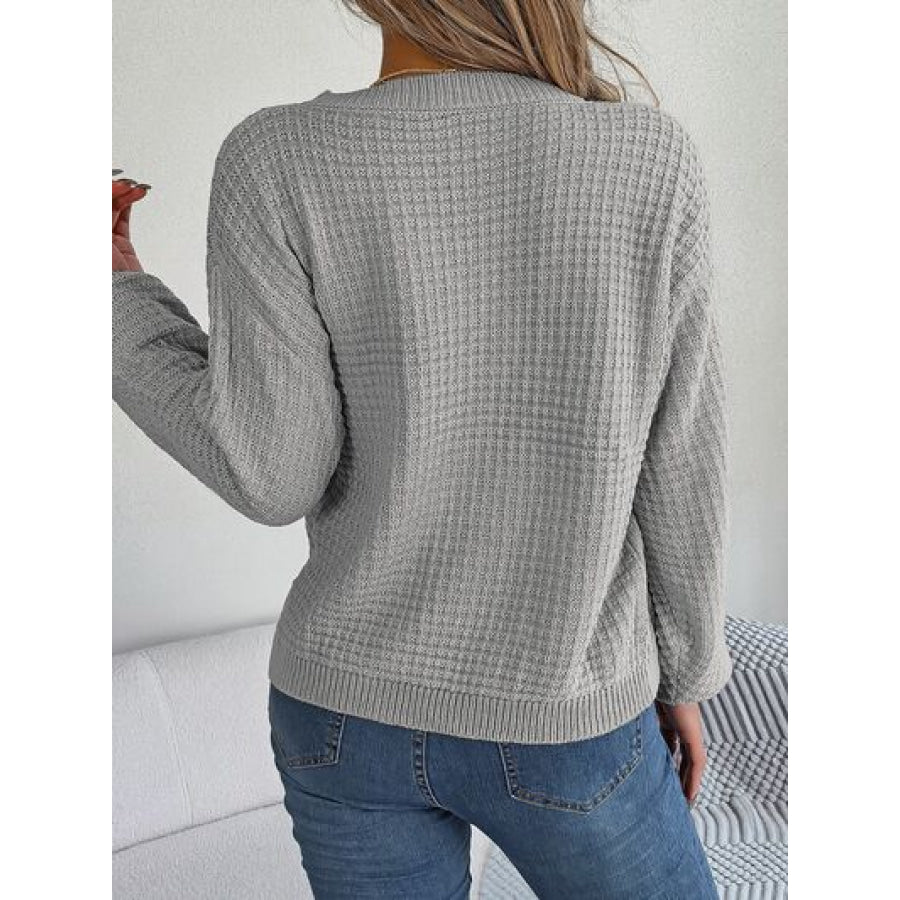 Cable-Knit Round Neck Long Sleeve Sweater Clothing