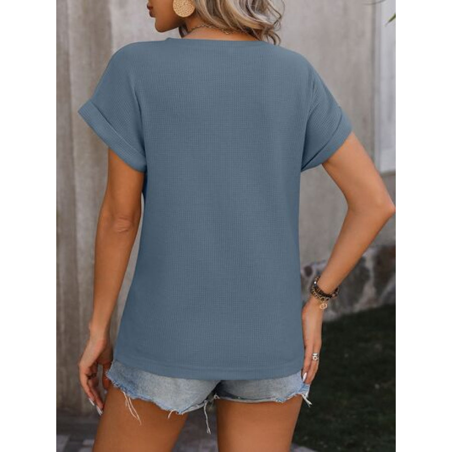 Cable-Knit Round Neck Short Sleeve T-Shirt Apparel and Accessories