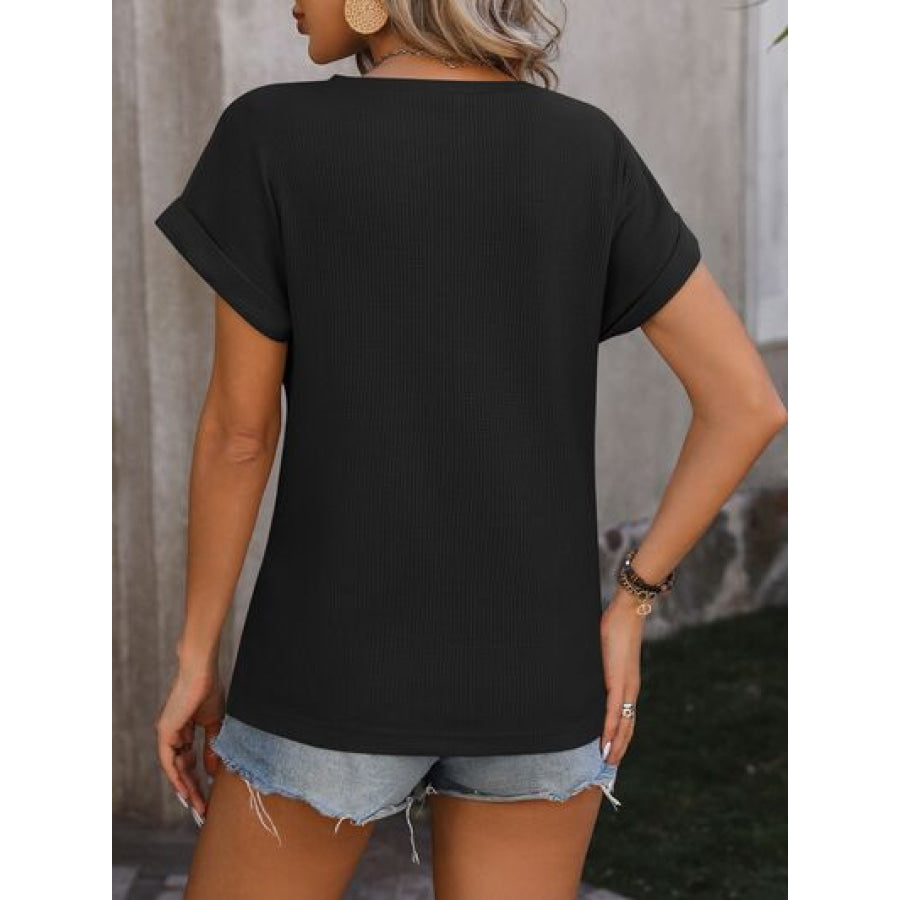 Cable-Knit Round Neck Short Sleeve T-Shirt Apparel and Accessories