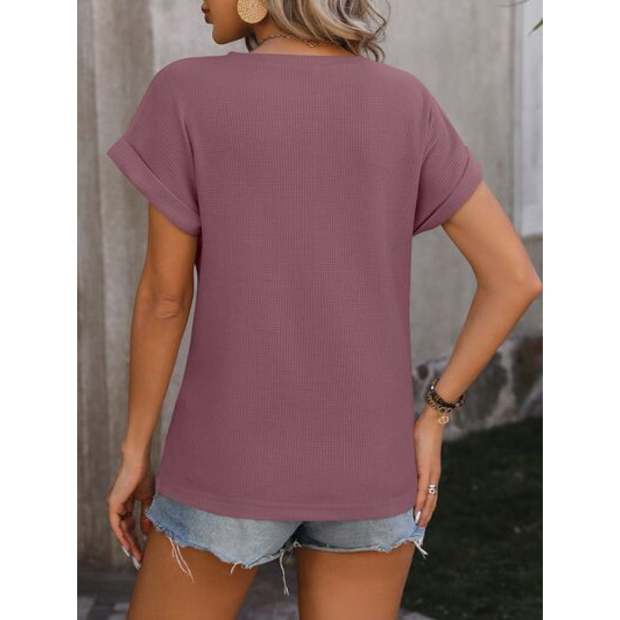 Cable-Knit Round Neck Short Sleeve T-Shirt Apparel and Accessories