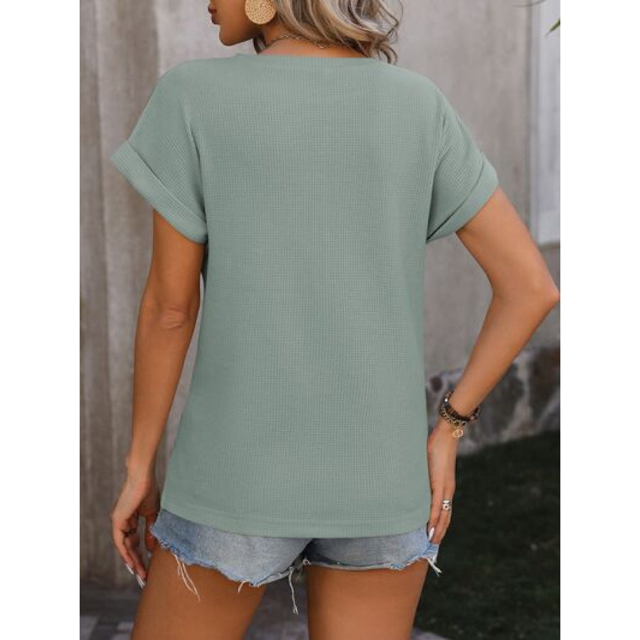 Cable-Knit Round Neck Short Sleeve T-Shirt Apparel and Accessories