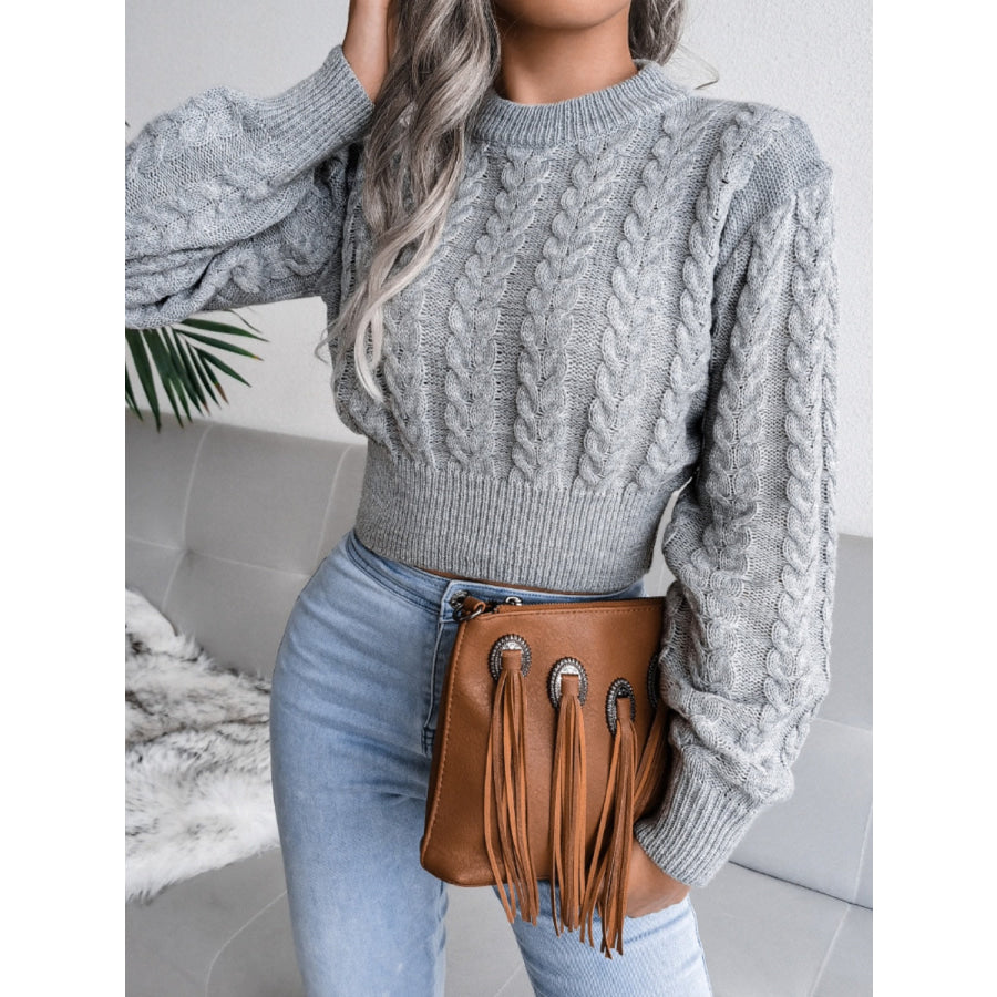 Cable-Knit Round Neck Sweater Apparel and Accessories