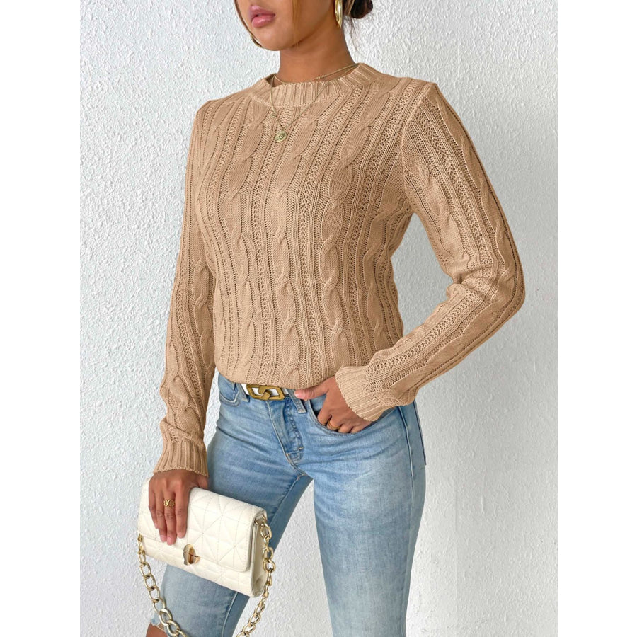 Cable-Knit Round Neck Sweater Apparel and Accessories