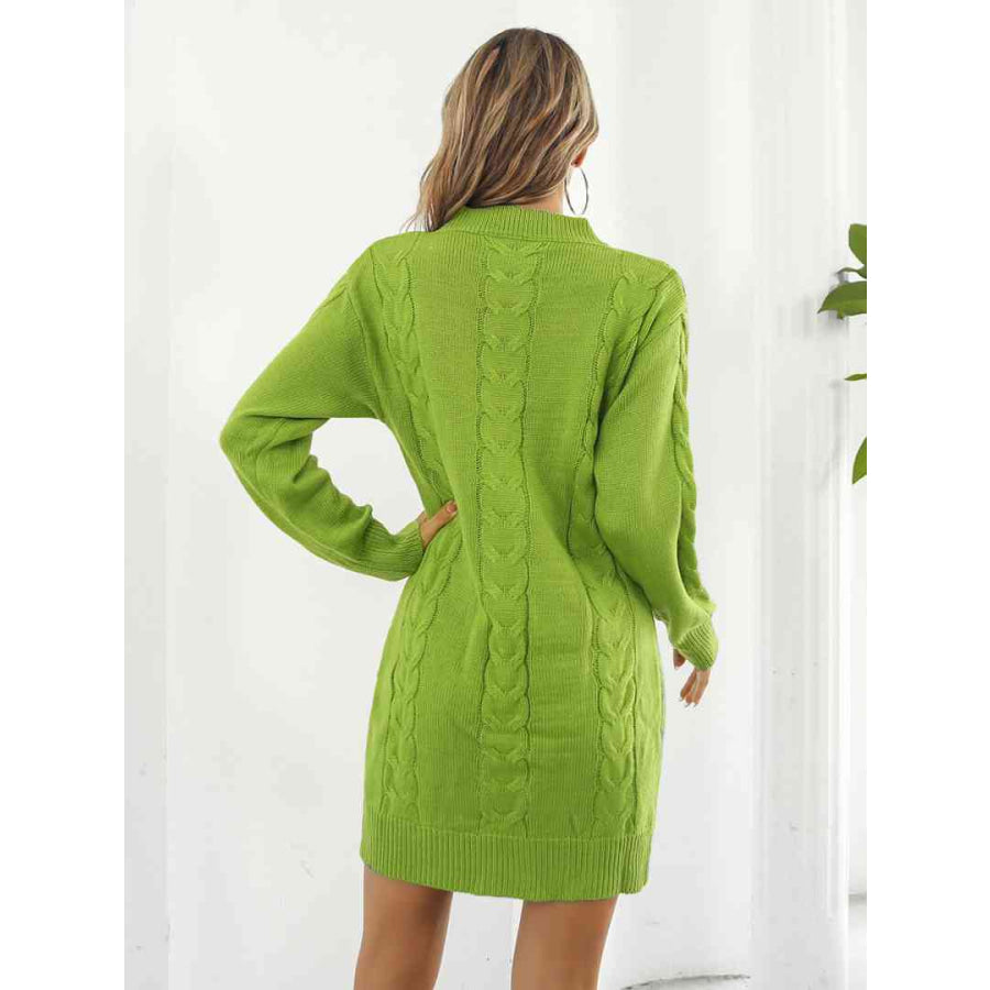 Cable-Knit Round Neck Sweater Dress Lime / S