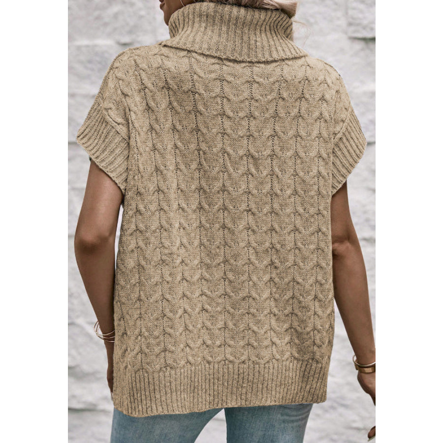 Cable Knit Turtleneck Short Sleeve Sweater Apparel and Accessories