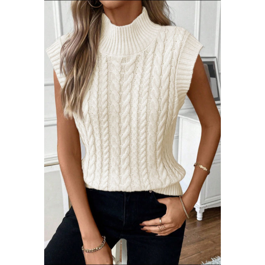 Cable Knit Turtleneck Sweater Vest Apparel and Accessories