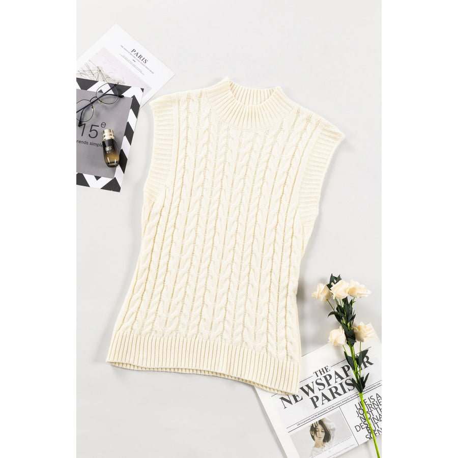 Cable Knit Turtleneck Sweater Vest Apparel and Accessories