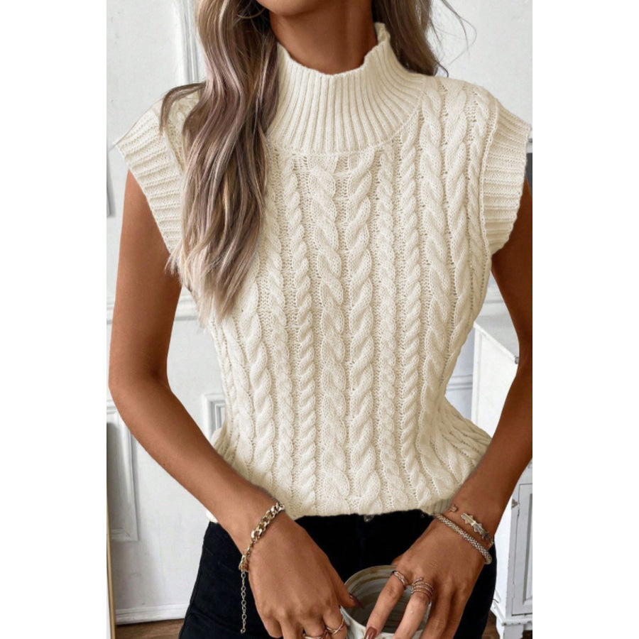 Cable Knit Turtleneck Sweater Vest Ivory / S Apparel and Accessories