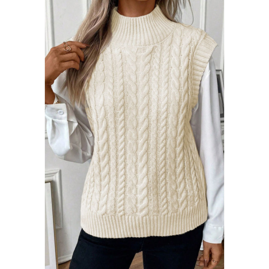 Cable Knit Turtleneck Sweater Vest Apparel and Accessories