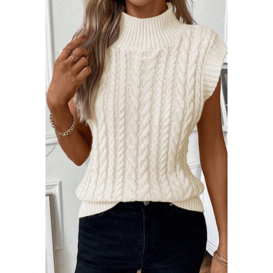 Cable Knit Turtleneck Sweater Vest Ivory / S Apparel and Accessories