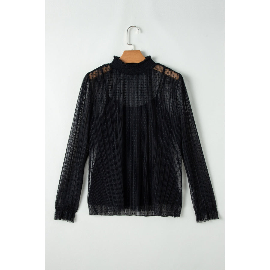 cami and Lace Sheer Mock Neck Long Sleeve Blouse Apparel and Accessories