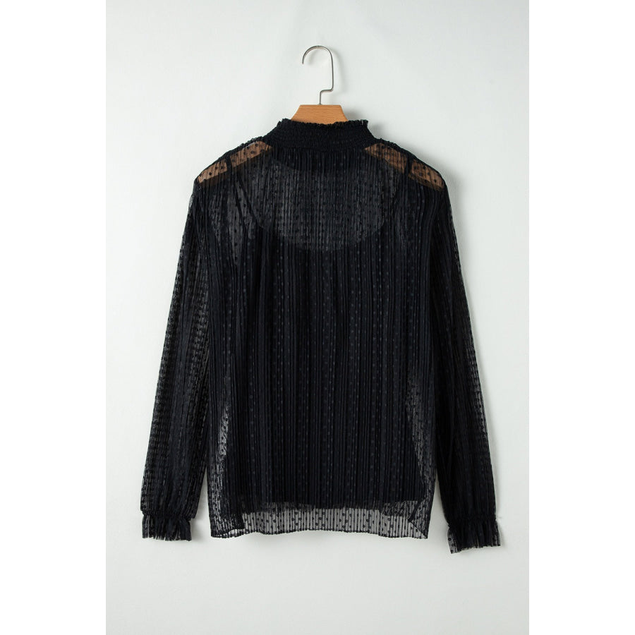 cami and Lace Sheer Mock Neck Long Sleeve Blouse Apparel and Accessories