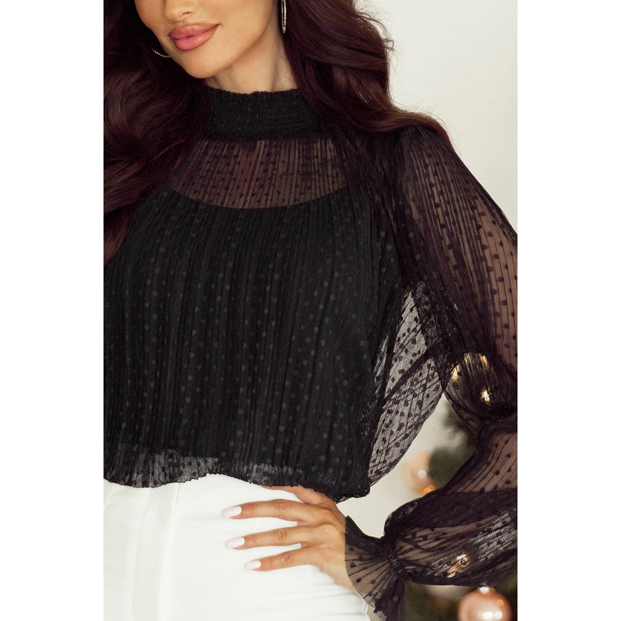 cami and Lace Sheer Mock Neck Long Sleeve Blouse Apparel and Accessories
