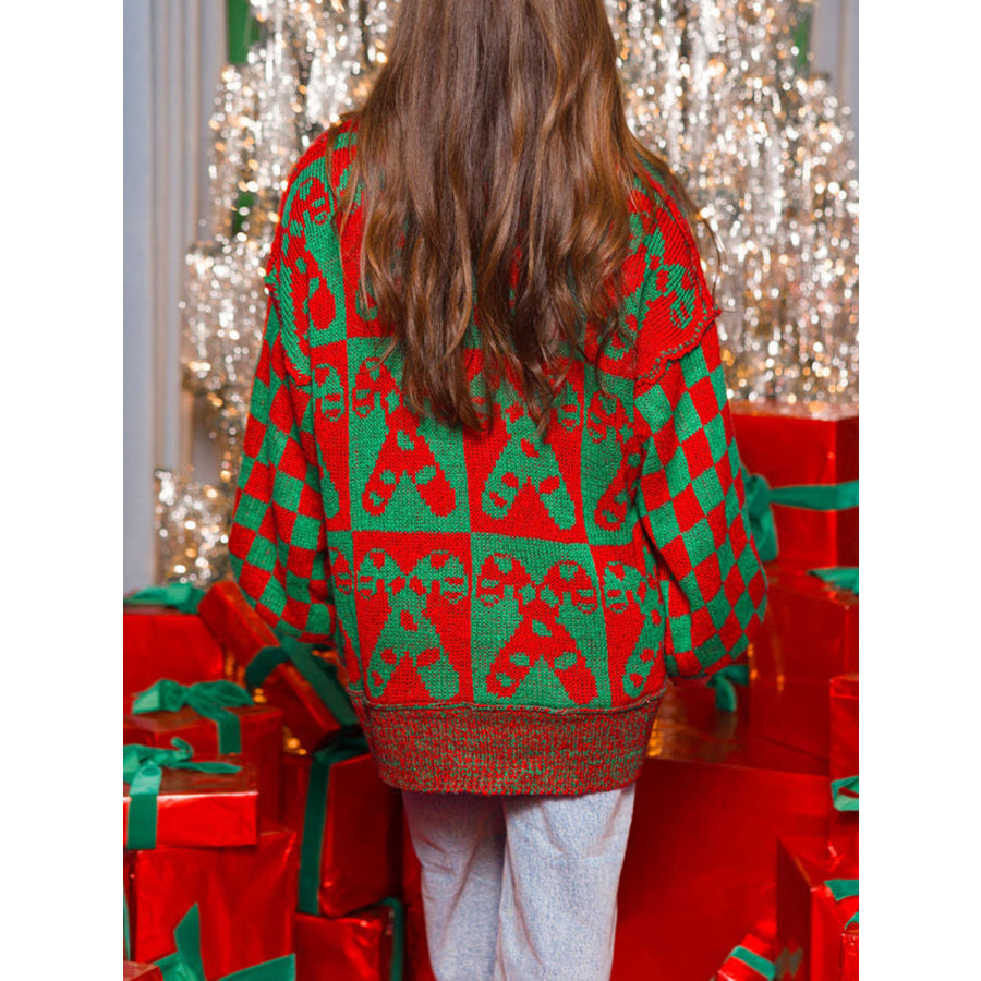 Candy Cane Contrast Round Neck Sweater Apparel and Accessories