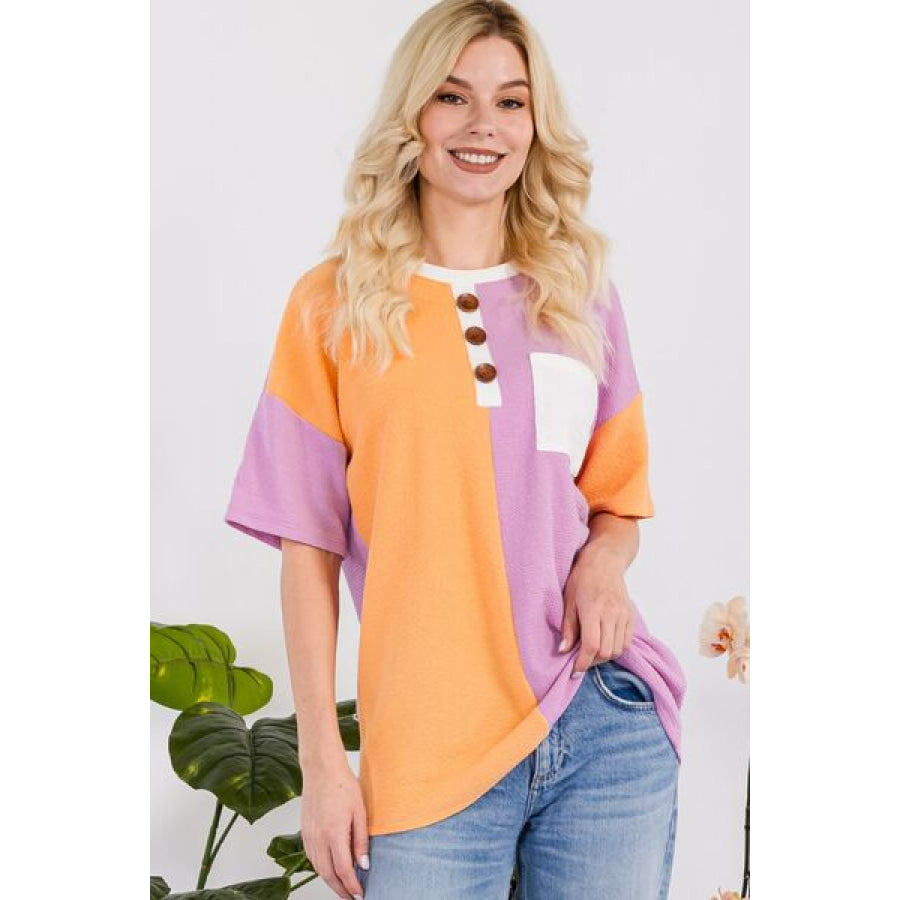 Celeste Full Size Color Block Short Sleeve T-Shirt LILAC / S Apparel and Accessories