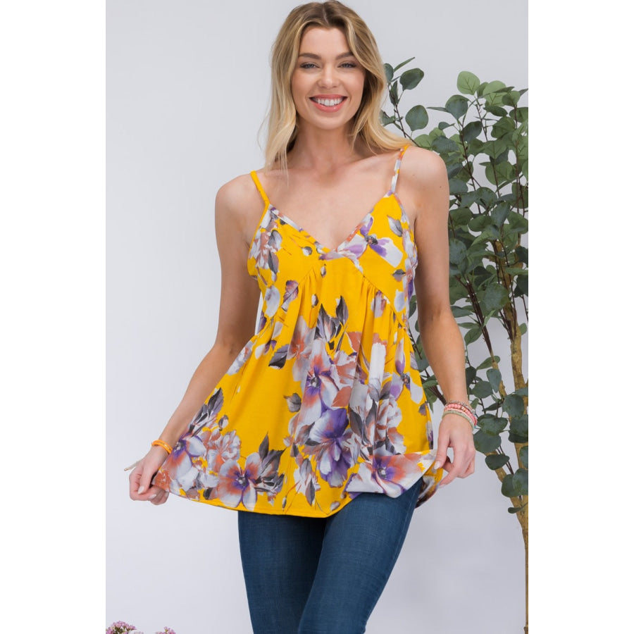 Celeste Full Size Floral V-Neck Cami Yellow / S Apparel and Accessories