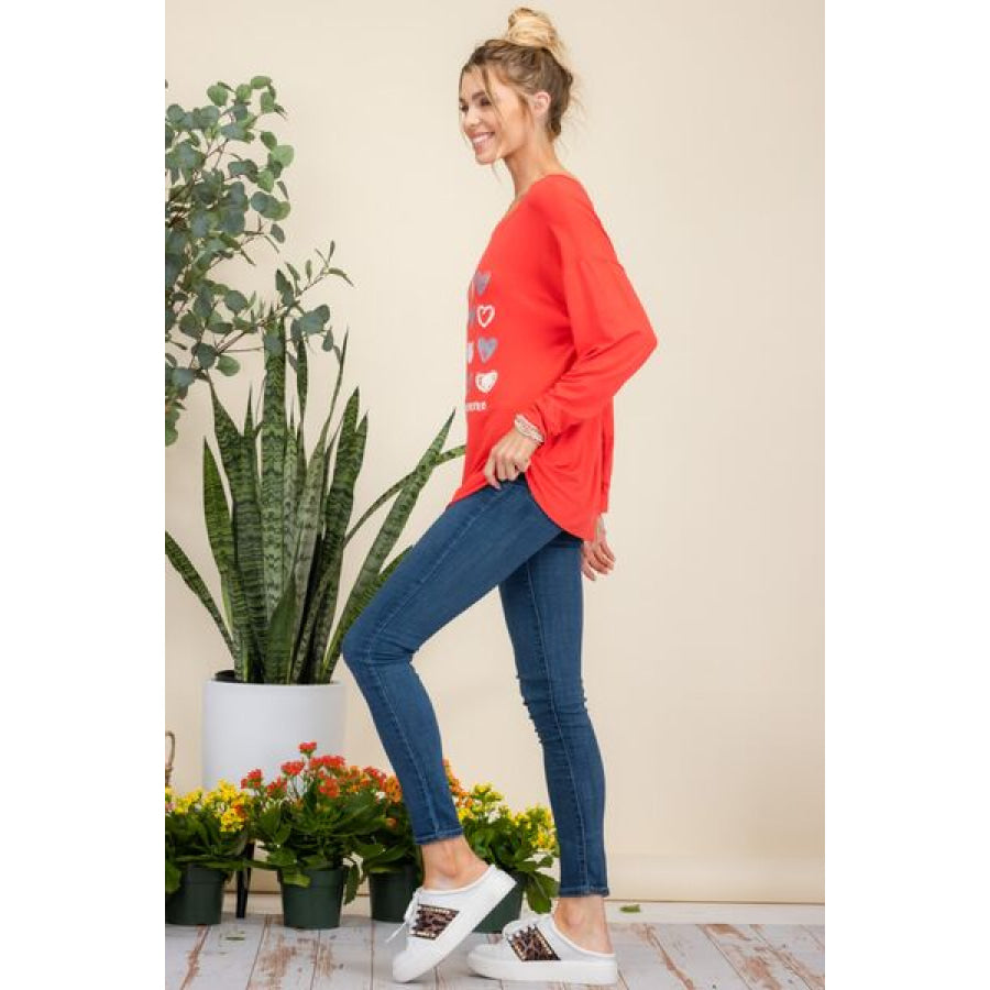 Celeste Full Size Heart Graphic Long Sleeve T-Shirt Apparel and Accessories