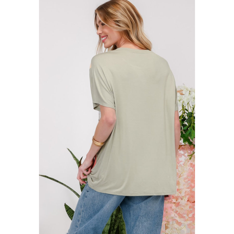 Celeste Full Size Leopard Color Block T-Shirt Sage / S Apparel and Accessories