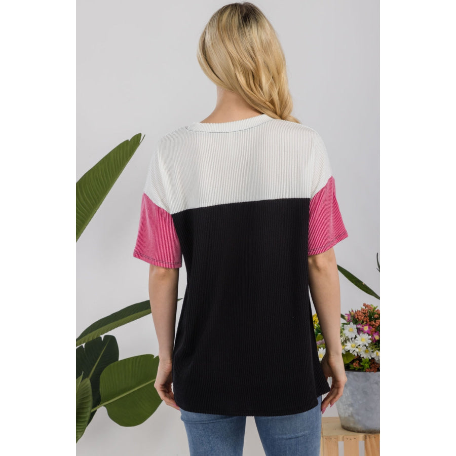 Celeste Full Size Ribbed Color Block T-Shirt Apparel and Accessories