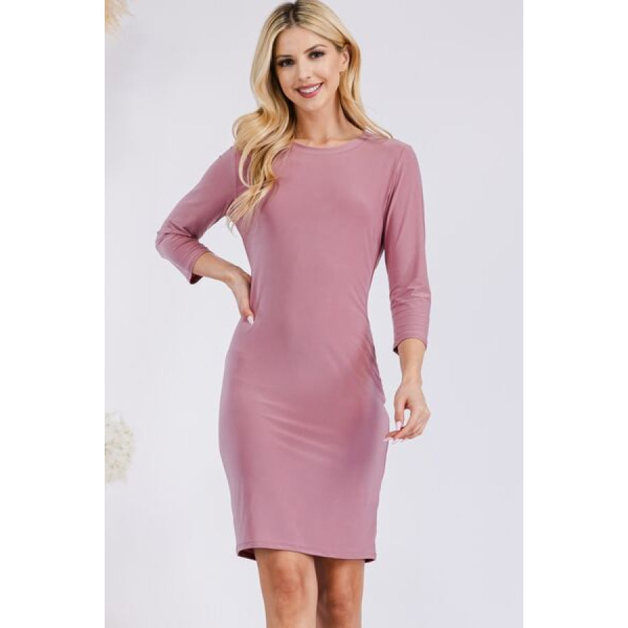 Celeste Full Size Round Neck Long Sleeve Slim Dress Apparel and Accessories