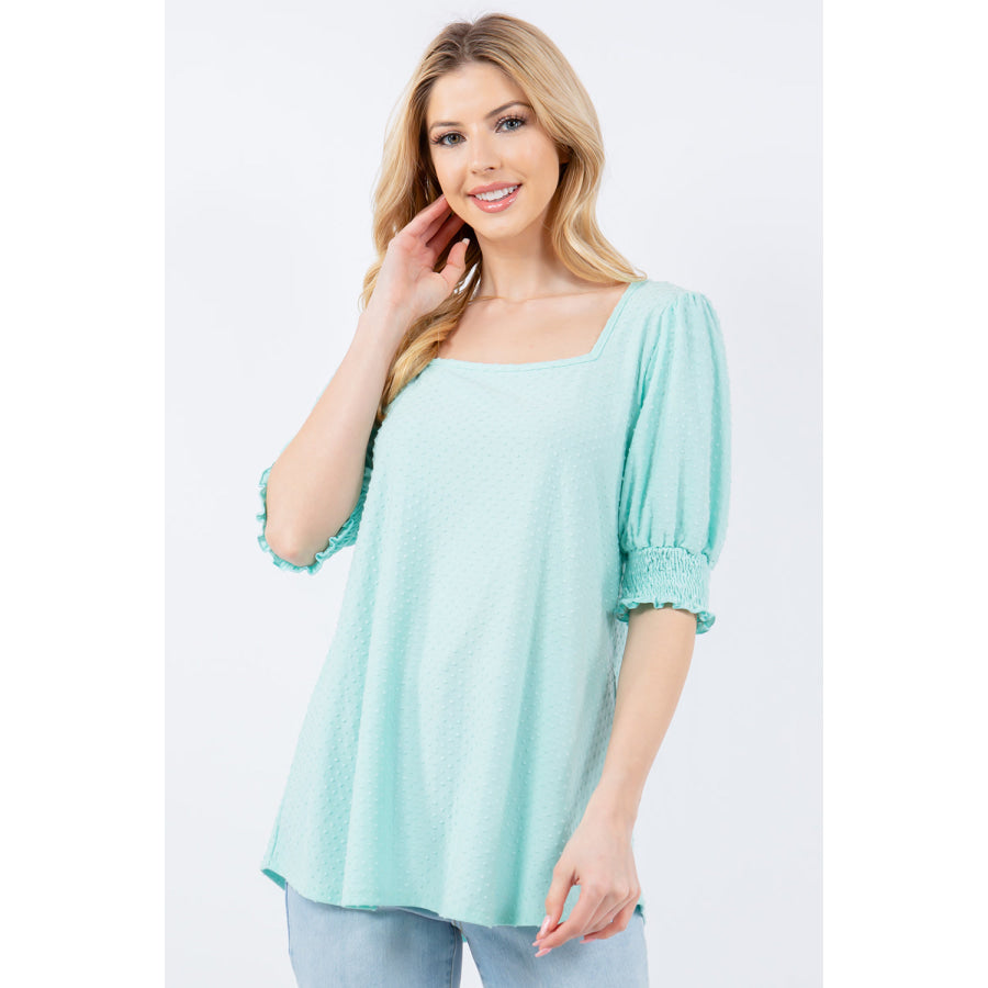 Celeste Full Size Swiss Dot Puff Sleeve Top Apparel and Accessories