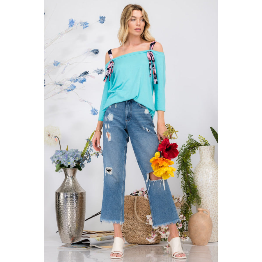 Celeste Full Size Tie - Strap Off - Shoulder Blouse Apparel and Accessories