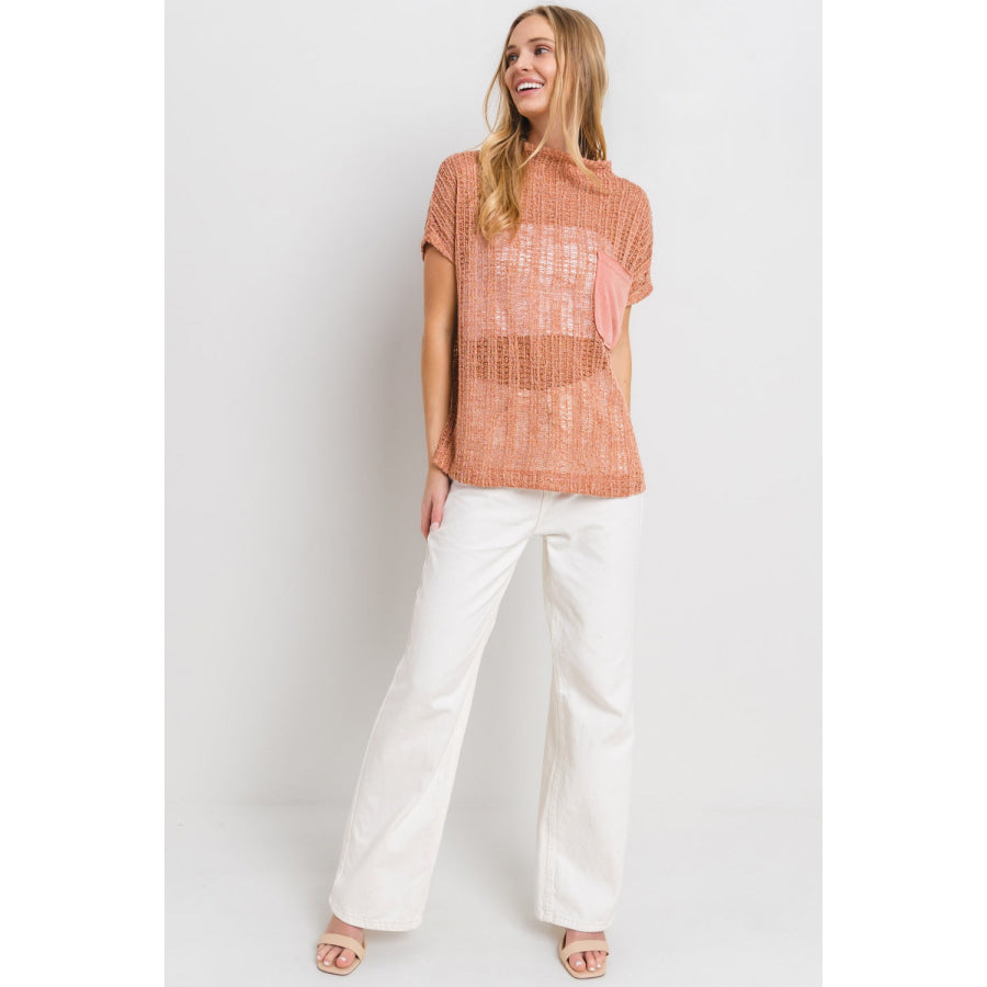 Ces Femme See Through Crochet Mock Neck Cover Up Apparel and Accessories