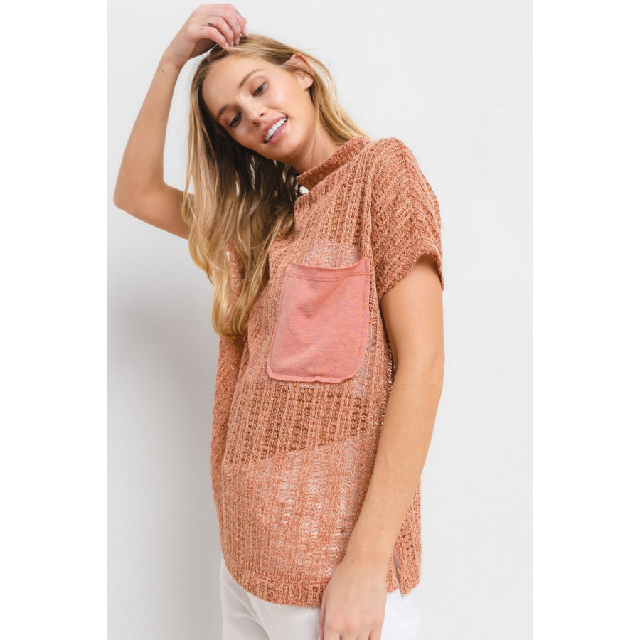 Ces Femme See Through Crochet Mock Neck Cover Up Apparel and Accessories