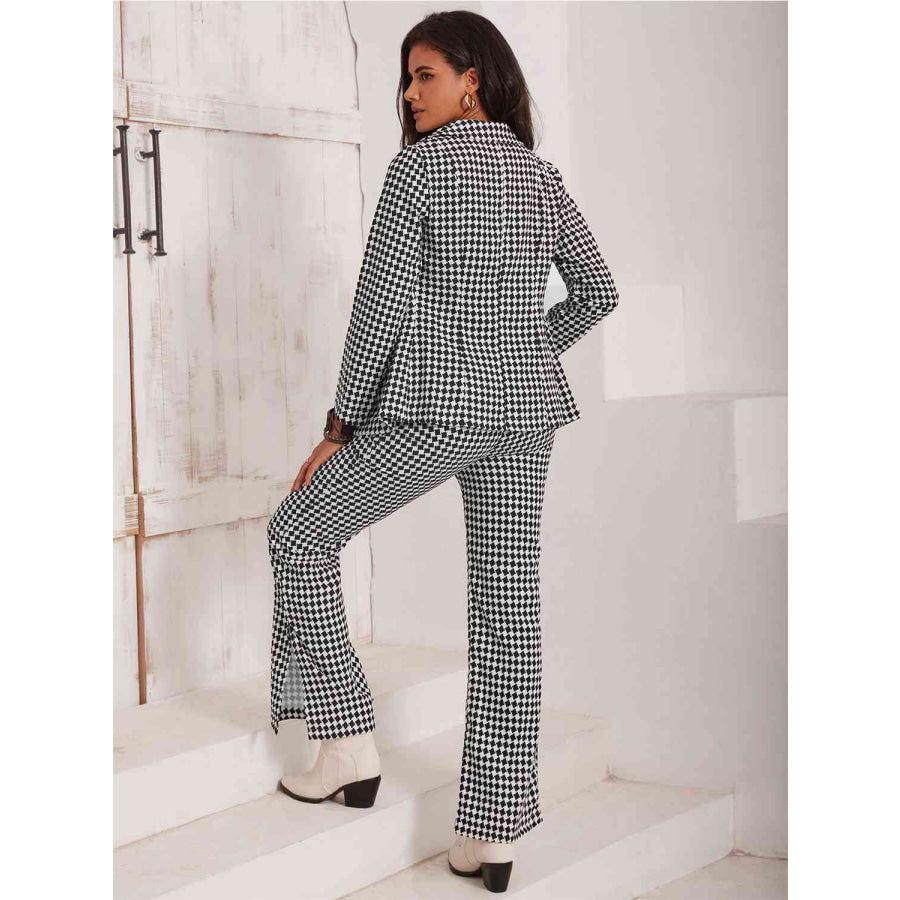 Checkered Blazer & Slit Pants Set