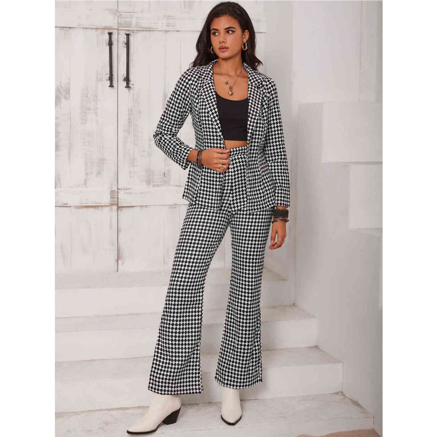 Checkered Blazer & Slit Pants Set