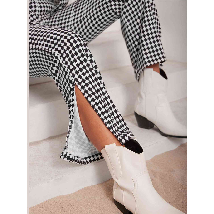 Checkered Blazer & Slit Pants Set