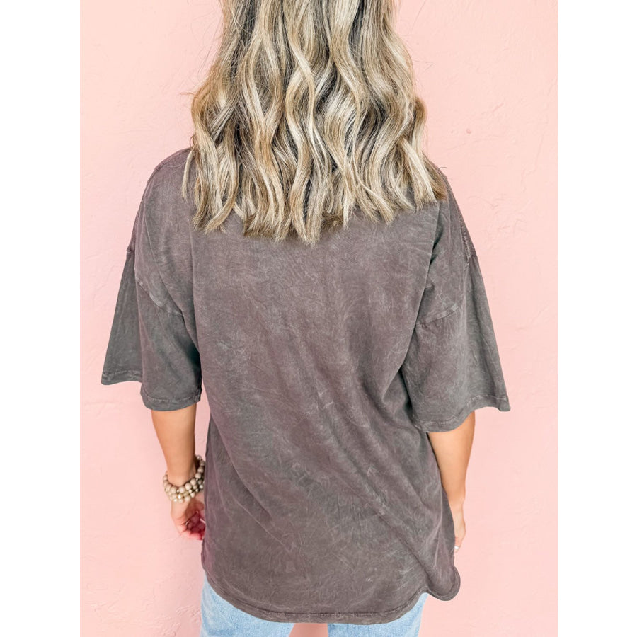 Cheetah Mineral Wash Round Neck Half Sleeve T-Shirt Dark Gray / S Apparel and Accessories