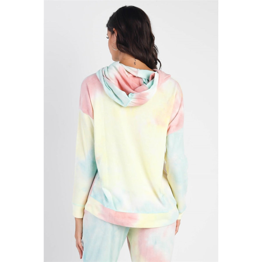 Cherish Apparel Drawstring Tie-Dye Dropped Shoulder Hoodie Multi / S Apparel and Accessories