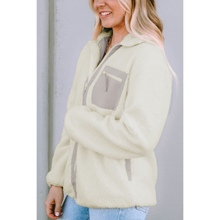 Chest Pocket Zip Up Fleece Jacket Apparel and Accessories